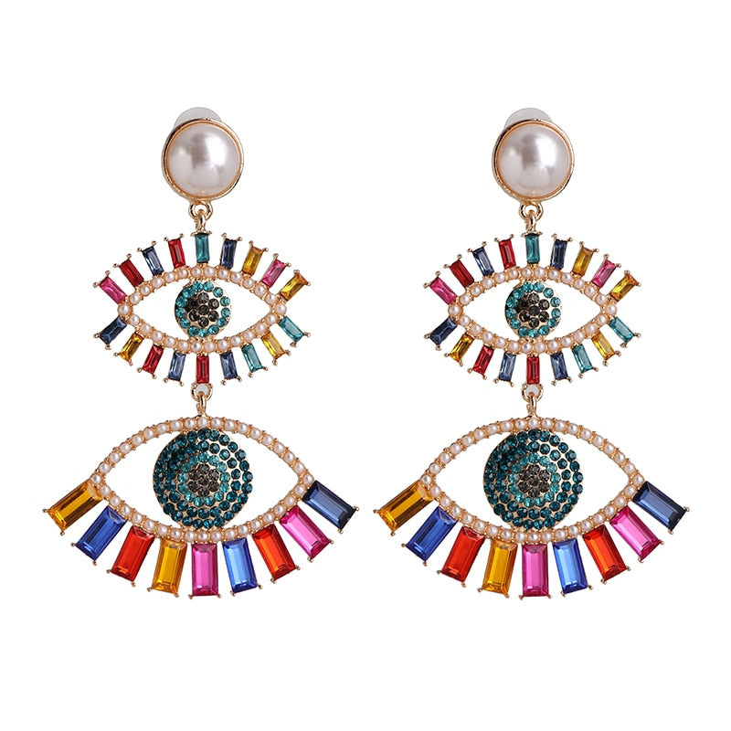 AVEURI Trendy Ethnic Love Heart Shape Evil Eye Drop Earrings For Women Vintage Statement Crystal Dangle Earring Jewelry Gift