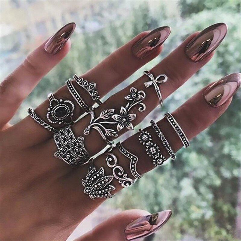 Aveuri Vintage Purple Crystal Knuckle Rings for Women Bohemian Geometric Anel Finger Ring Set Boho Party Anillos Mujer Jewellery 2023