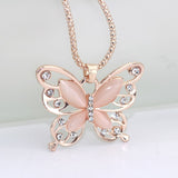 Aveuri Flawless Women Lady Necklace Choker Pendent Rose Gold Opal Butterfly Pendant Exquisite Necklace Sweater Chain Christian Gift