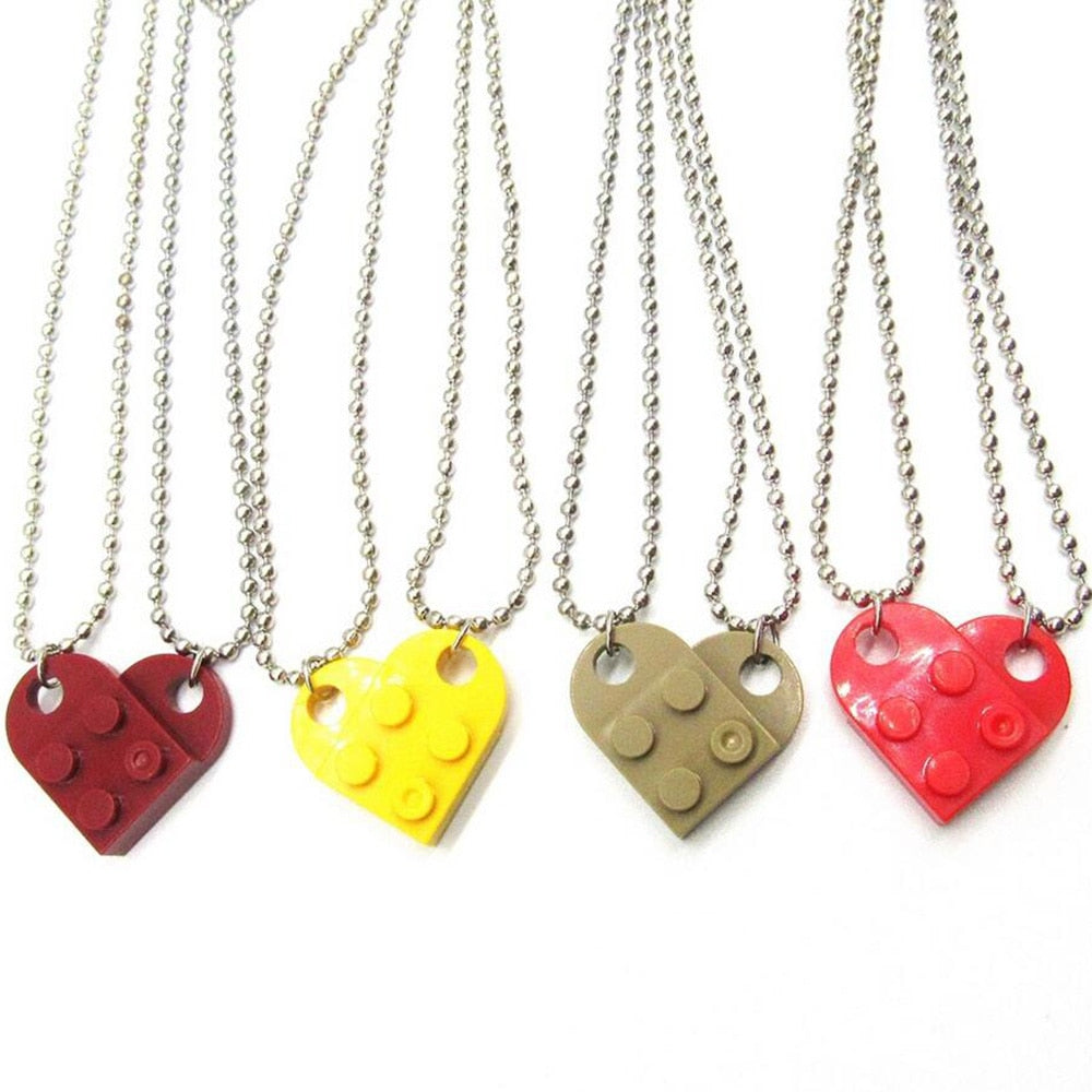 Aveuri Punk Heart Brick Couples Love Necklace For Lovers Women Men Cute Elements Friends Necklaces Valentines Gift Jewelry