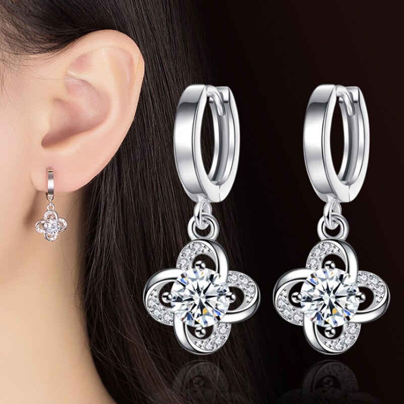 Christmas Gift Zircon Flower Charm Stud Earrings For Women Grils Kids Wedding Jewelry Female Pendientes Mujer Moda eh512