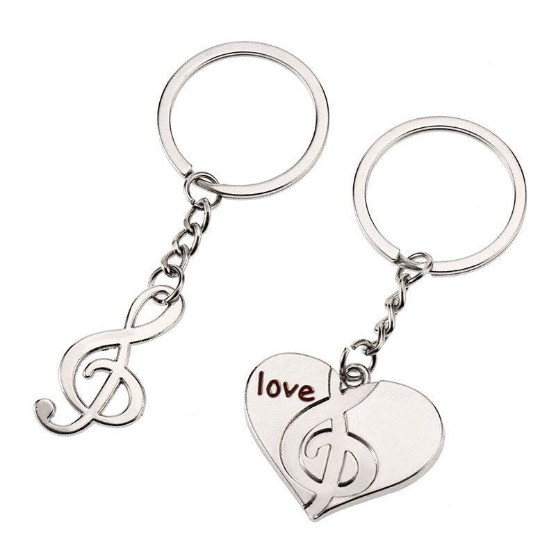 Aveuri Creative Heart-Shaped Key Couple Key Chain Male And Female Pair Of Creative Notes Lovers 2 PCS