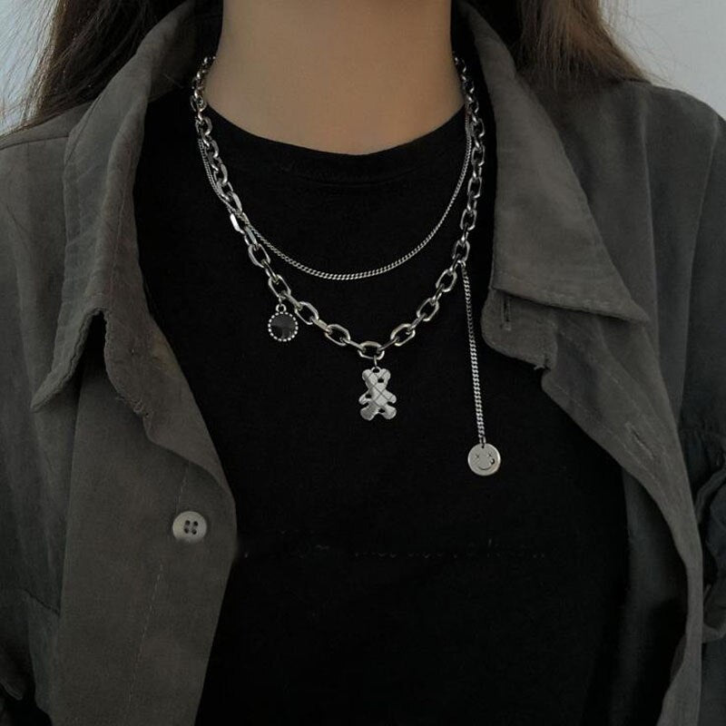 Christmas Gift Kpop Street Punk Choker Metal Pendant Chunky Chain Short Necklace For Women Egirl Goth Cool Jewelry
