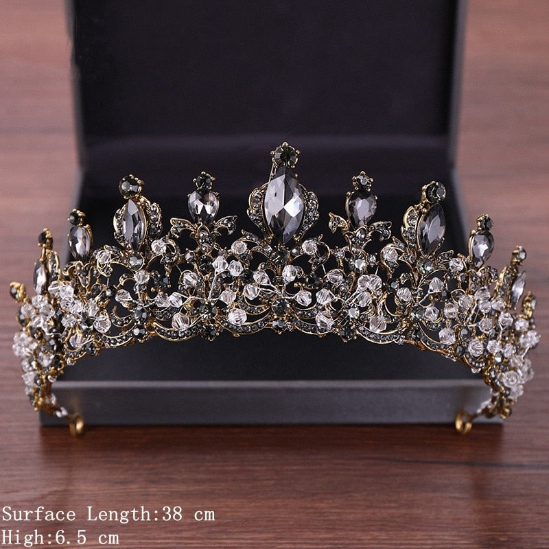 Aveuri Vintage Baroque Queen Tiara Diadem Gold Wedding Crystal Rhinestone Crown Tiaras Bridal Hair Jewelry Wedding Hair Accessories