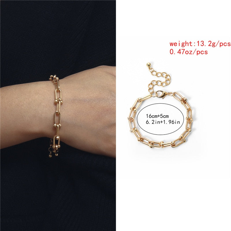 Aveuri Fashion Statement Heavy Metal Bangle Bracelet Trendy Gold Color Copper Chain U Link Crystal Bracelet Pulseras Women Bijoux Gift