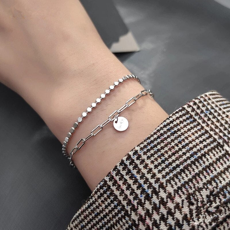 Aveuri Christmas Gift alloy Lucky Letter Round Bead Link Chain Charm Bracelet & Bangle For Women Girls  Wedding Jewelry sl262