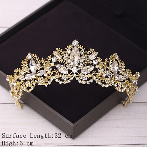 Aveuri Bridal Crown Golden Wedding Hair Accessories Rhinestone Bride Wedding Tiaras and Crowns Headpiece Diadema Hair Ornament