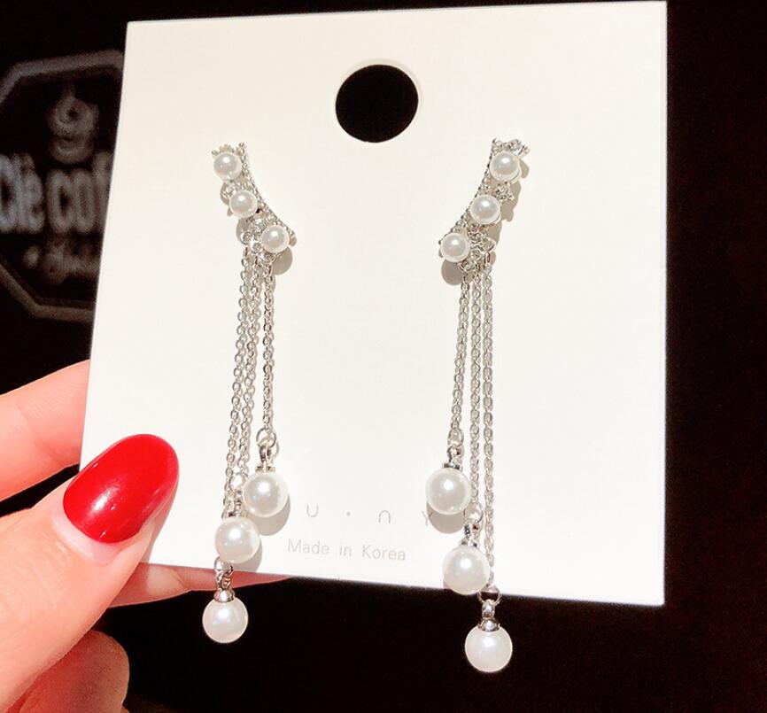 Christmas Gift Tassel Round Pearl Bead Drop Earring for Women Brincos Pendientes femme Dangle Earrings  eh424