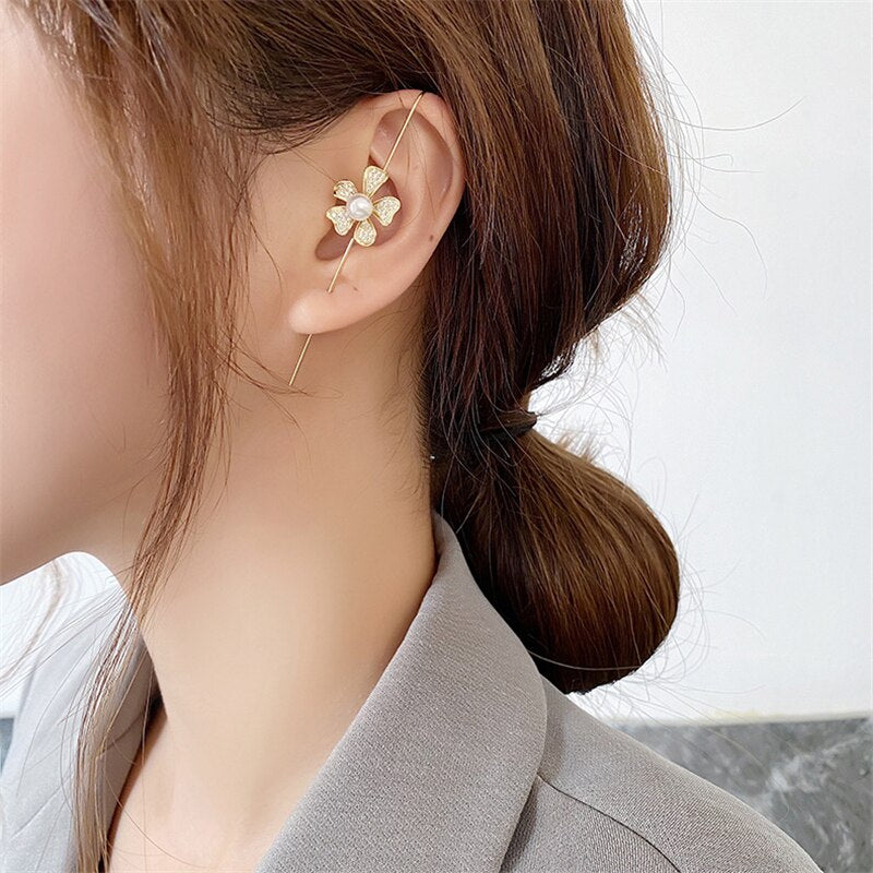 LATS Long Wrap Crawler Hook Earrings Fashion Lightning Crystal Stud Earrings Climber Earrings Piercing Jewelry for Women Gifts