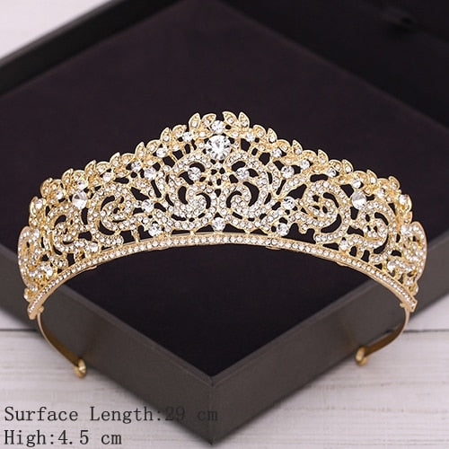 Aveuri Bridal Crown Golden Wedding Hair Accessories Rhinestone Bride Wedding Tiaras and Crowns Headpiece Diadema Hair Ornament