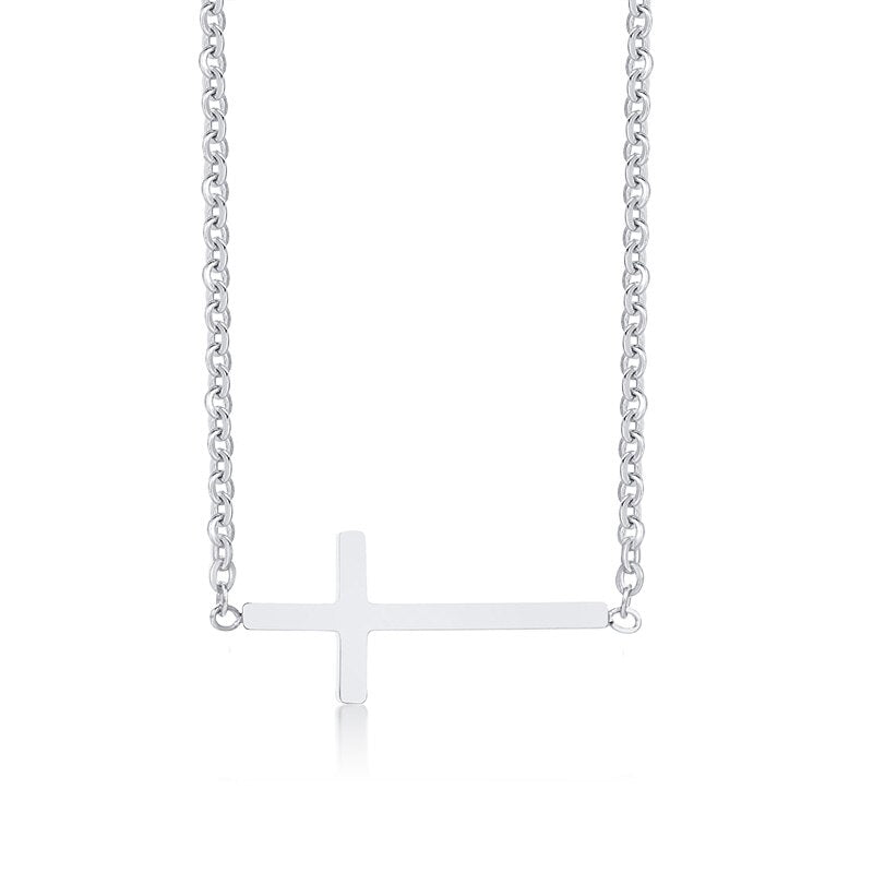 Tiny Sideway Cross Necklace Pendant Stainless Steel Dainty Minimalist Cross Choker Necklace Jewelry
