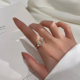 Christmas Gift New Fashion Angel Wings Pearl Zircon Open Adjustable Ring for Women Square Butterfly Star Moon V Shape Flower Party Jewelry Gift