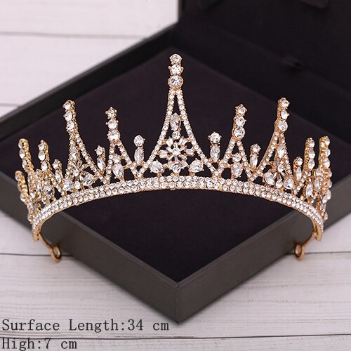 Aveuri Bridal Crown Golden Wedding Hair Accessories Rhinestone Bride Wedding Tiaras and Crowns Headpiece Diadema Hair Ornament