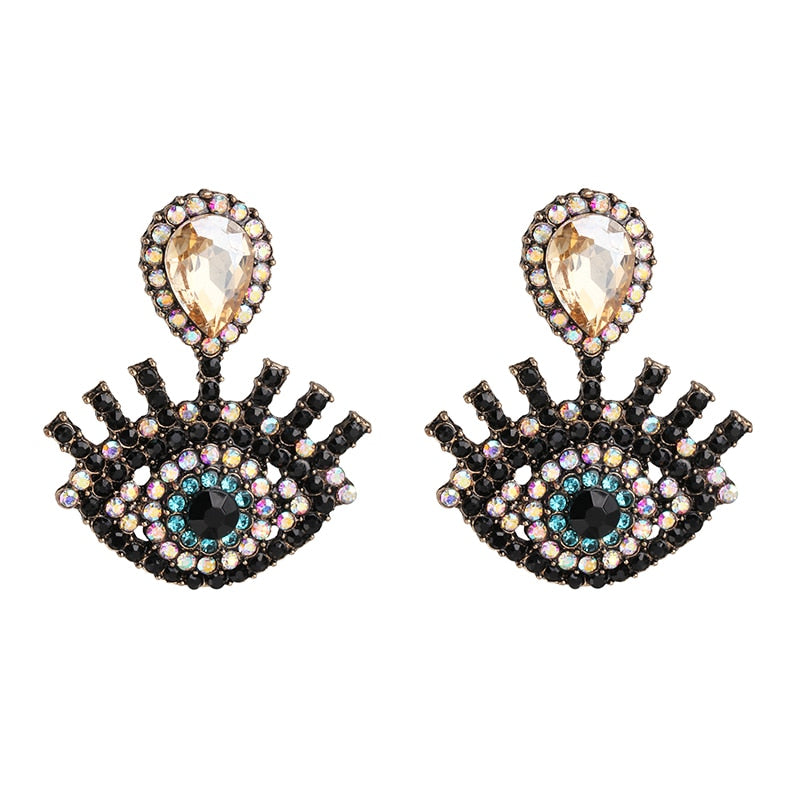 AVEURI Trendy Ethnic Love Heart Shape Evil Eye Drop Earrings For Women Vintage Statement Crystal Dangle Earring Jewelry Gift