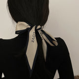 Aveuri Back to school Elegant Women Narrow Long Scarf 100X6cm Chic French Gentle Elegant Chiffon Silk Tie Letter Print Bag Ribbon Headband Choker