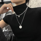 AVEURI 2023 Fashion Unisex Punk Hip Hop Metal Double Multilayer Chain Necklace For Women Men Jewelry Gifts Cold Wind Niche Design