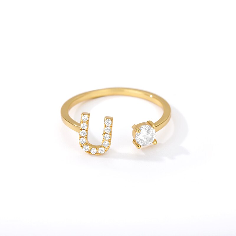 Tiny Initial Ring For Women Zircon A-Z 26 Letter Rings Fashion Couple Wedding Charm Adjustable Birth Jewelry Gift Bijoux Femme