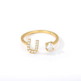 Tiny Initial Ring For Women Zircon A-Z 26 Letter Rings Fashion Couple Wedding Charm Adjustable Birth Jewelry Gift Bijoux Femme