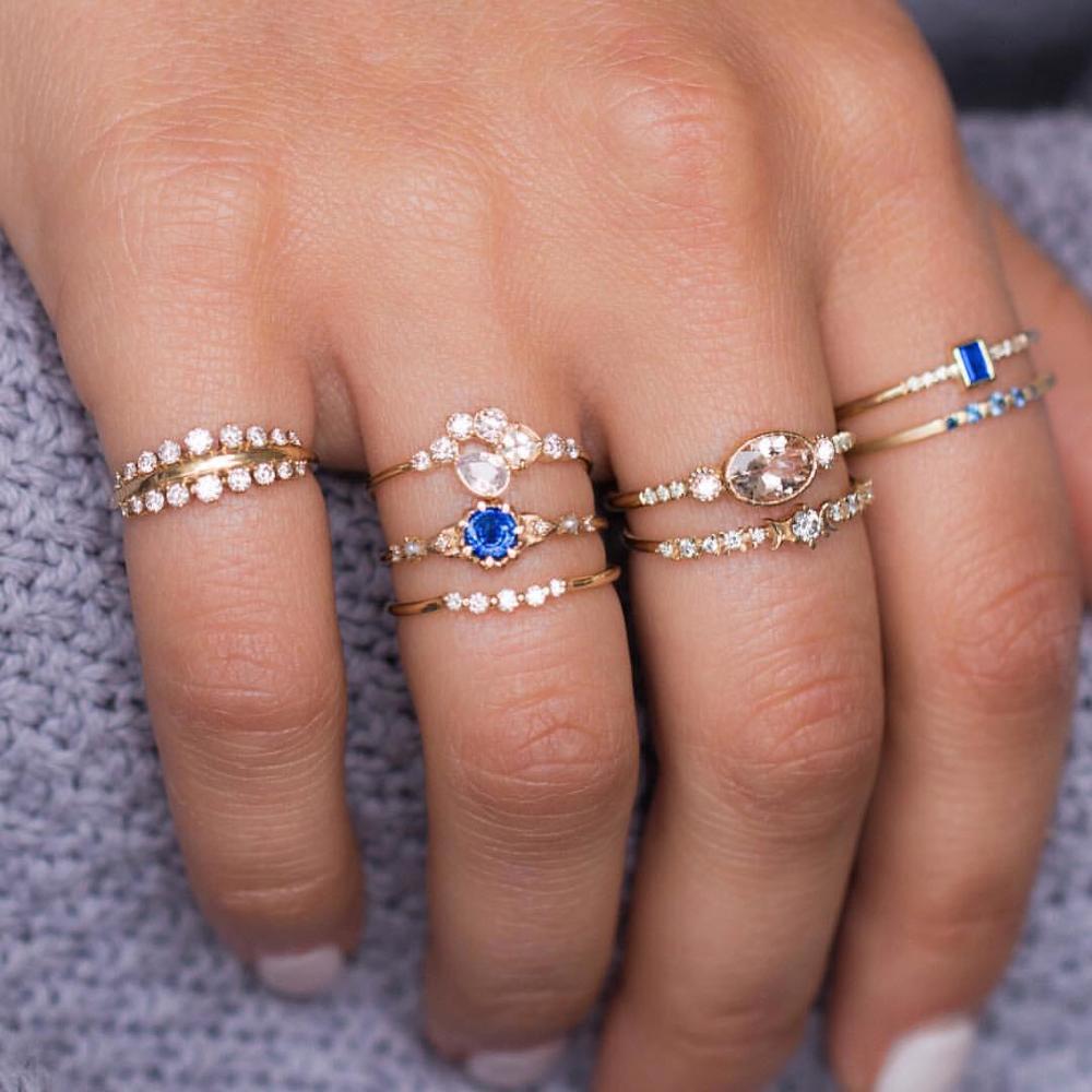 Aveuri 2024 12pcs/Set Fashion Elephant Knuckle Rings Set For Women Crystal Stone Feather finger Ring Female Boho Party Jewelry Gift