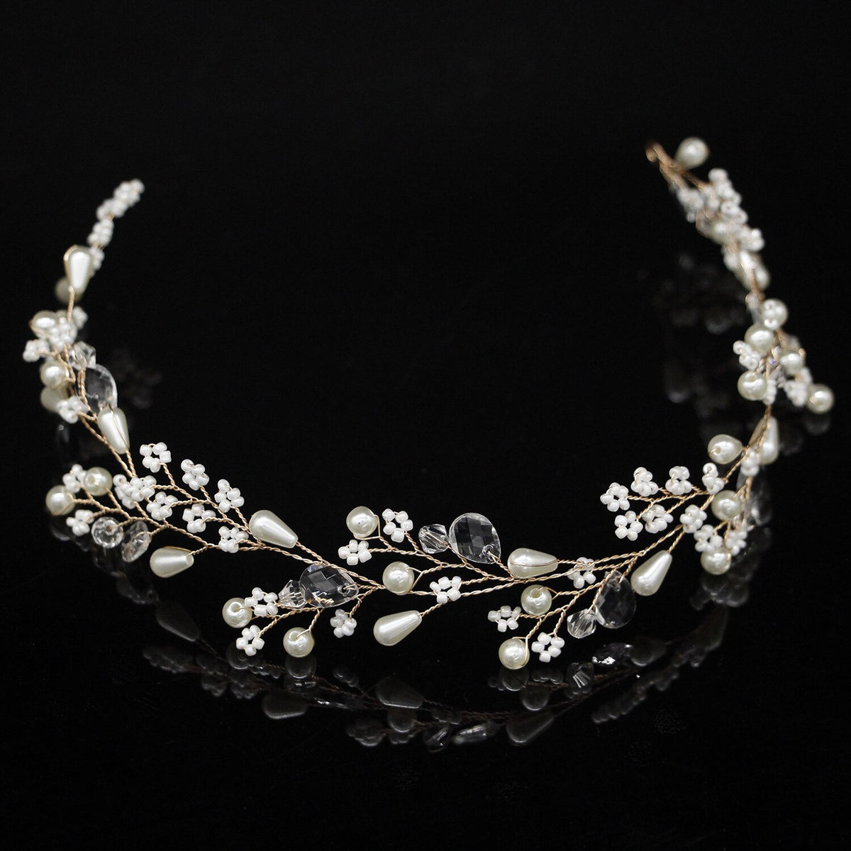 Aveuri Tiny White Flower Bridal Hair Wreath Vine Pearls Women Jewelry Hand Wired Wedding Prom Hair Tiara Headband Accessories