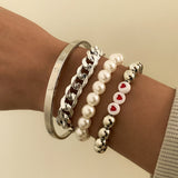 AVEURi 2023 Bohemian Multilayer Letters Heart Beads Bracelets Women Fashion Handmade Imitation Pearls Strand Bracelet Bangle Jewelry