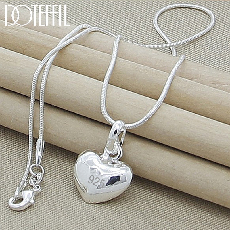 Aveuri Alloy Solid Small Heart Pendant Necklace 16-30 Inch Snake Chain For Women Wedding Charm Fashion Jewelry