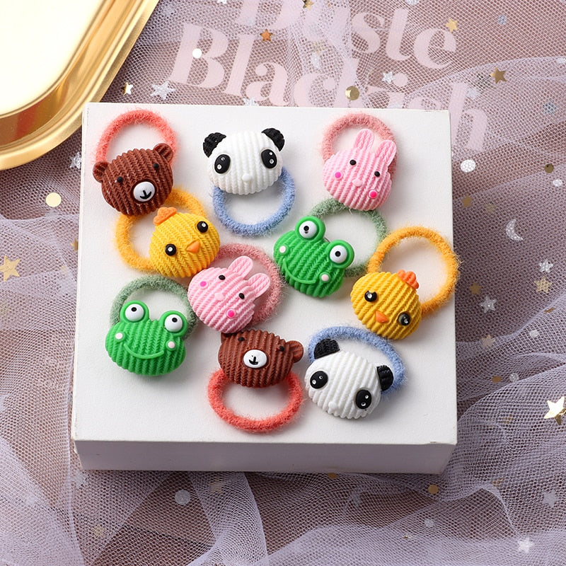 Back to school 2023 AVEURI 10PCS/Set Cute Cartoon Animals Hair Bands Girls Elastic Rubber Band Headwear Hair Accessories Kids Headband Ornaments Gift