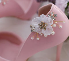 Aveuri lot Removable Bride High Heel Clip Rhinestone Wedding Shoes Buckle Women Decoration Pearls Floral Bead Shoe Clips