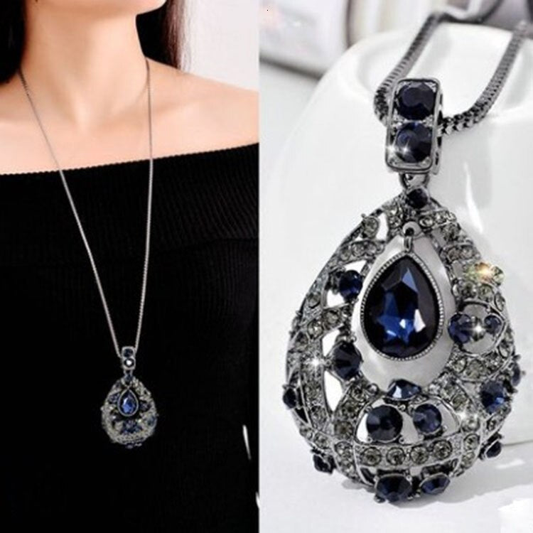 Luxury Long Chain Necklaces & Pendants for Women 2023 Fashion Waterdrop Gray Crystal Necklace Female Collier Femme Party Jewelry