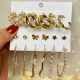 Aveuri Trendy Big bead Drop Earrings Set For Women Fashion Gold Geometric Circle Chain Earrings 2023 NEW Set of Earrings Jewelry