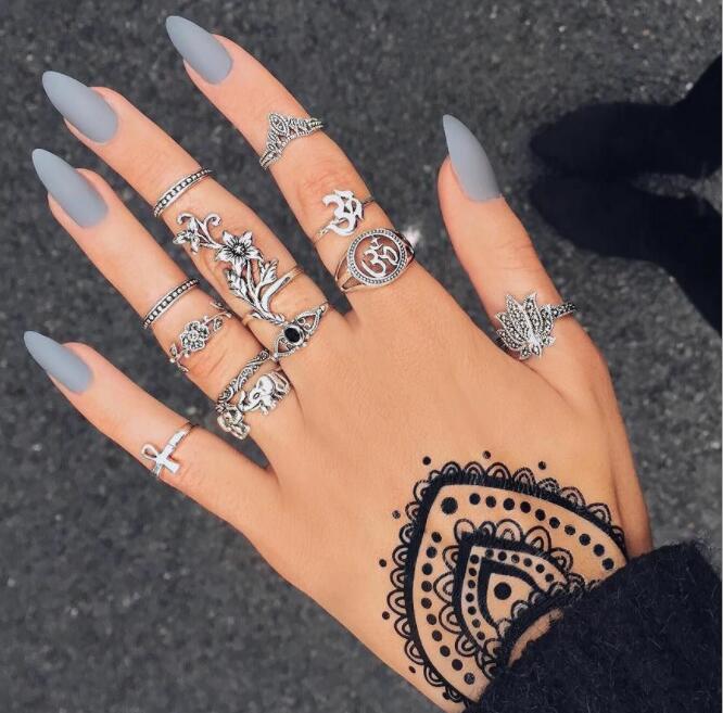 Tocona Bohemian Women's Antique Silver Color Rings Boho Indian Jewelry Vintage Midi Knuckle Ring Set Finger bijoux Femme