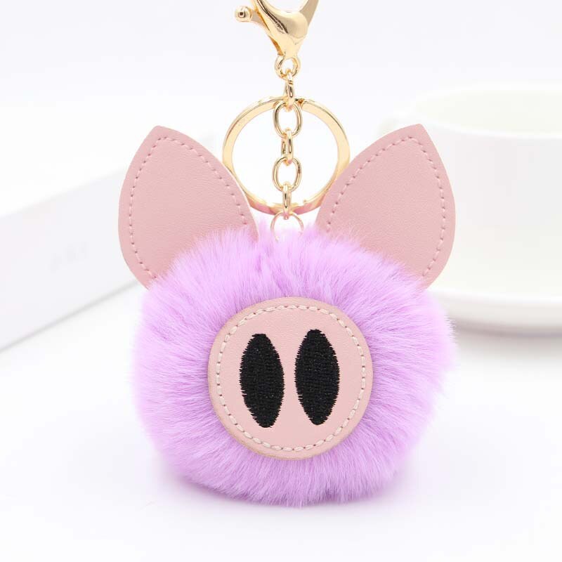 Aveuri Cute Women's Piggy Fur Ball Keychain Cartoon Pig Fur Pom Pom Keychain Bag Purse Car Key Holder Fluffy Keyring Pendant Llaveros