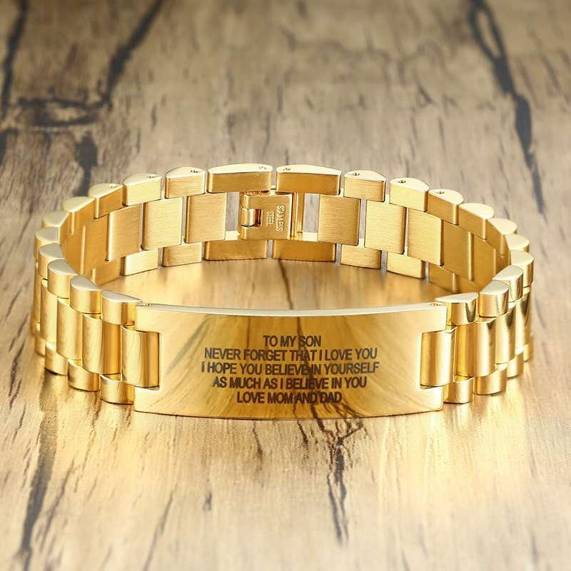Personalized Men Bracelet Stainles Steel In Gold Color Custom Text TO MY SON Mens Accessories