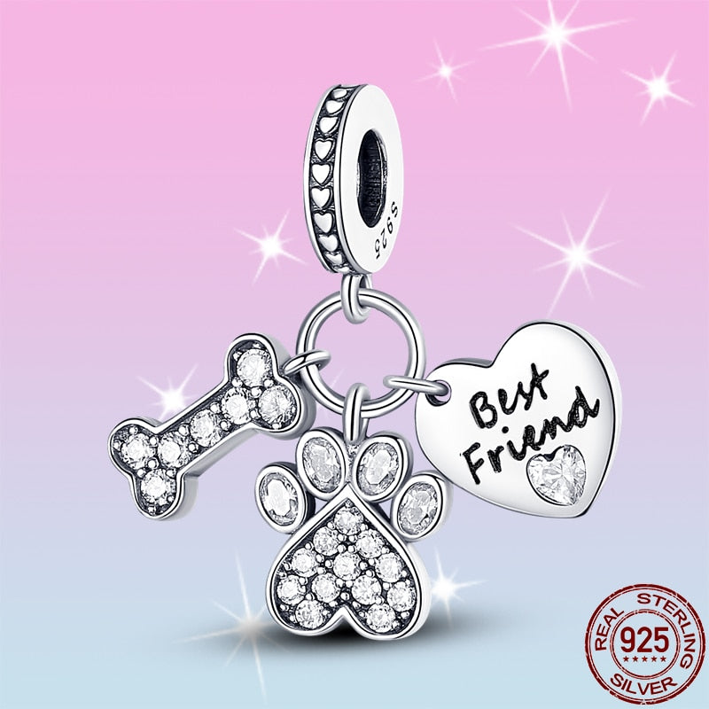 HOT SALE Silver Color Bone Cute Claw Heart Shape Charm Beads Fit Original Pandach Bracelet Pendant Necklace Jewelry
