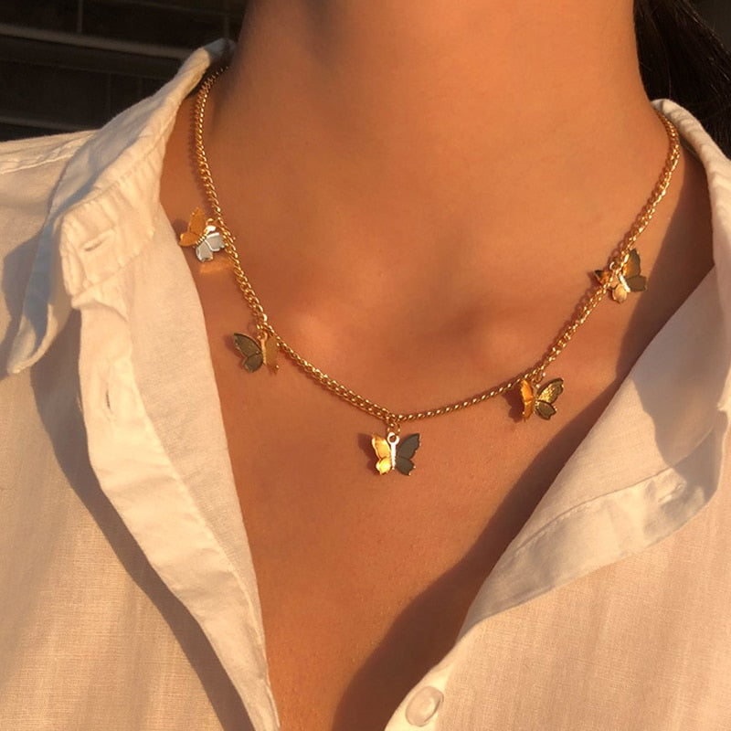 Christmas Gift Gold Chain Butterfly Pendant Choker Necklace Women Statement Collares Bohemian Beach Jewelry Gift Collier Cheap