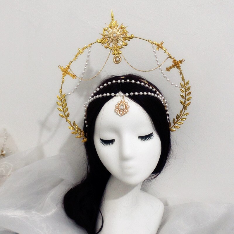 Lolita Tiara Crown Headband DIY Material Package Halloween Vintage Sun Goddess Baroque Halo Headpiece Parts