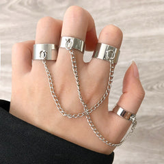 Aveuri Punk Cool Hiphop Chain Rings Multi-layer Adjustable Open Finger Rings Set Alloy Man Rings for Women Party Gift Jewelry