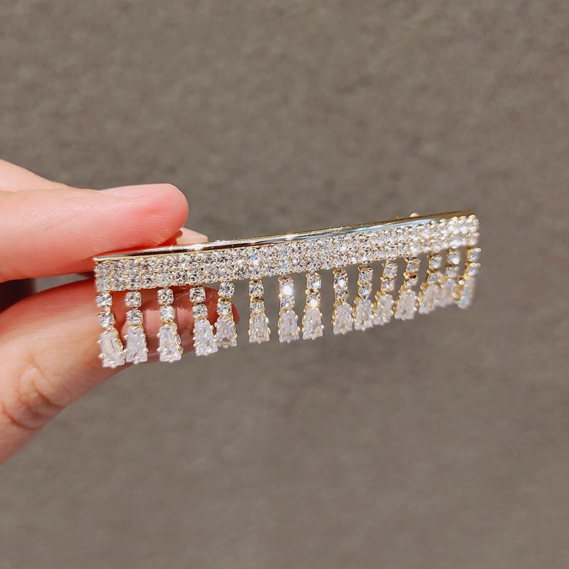 Aveuri 2022 The New Dual Purpose Rhinestone Bow Tie Word Clip Tassel Bangs Clip Fairy Side Hairpin Brooch Duckbill Clip