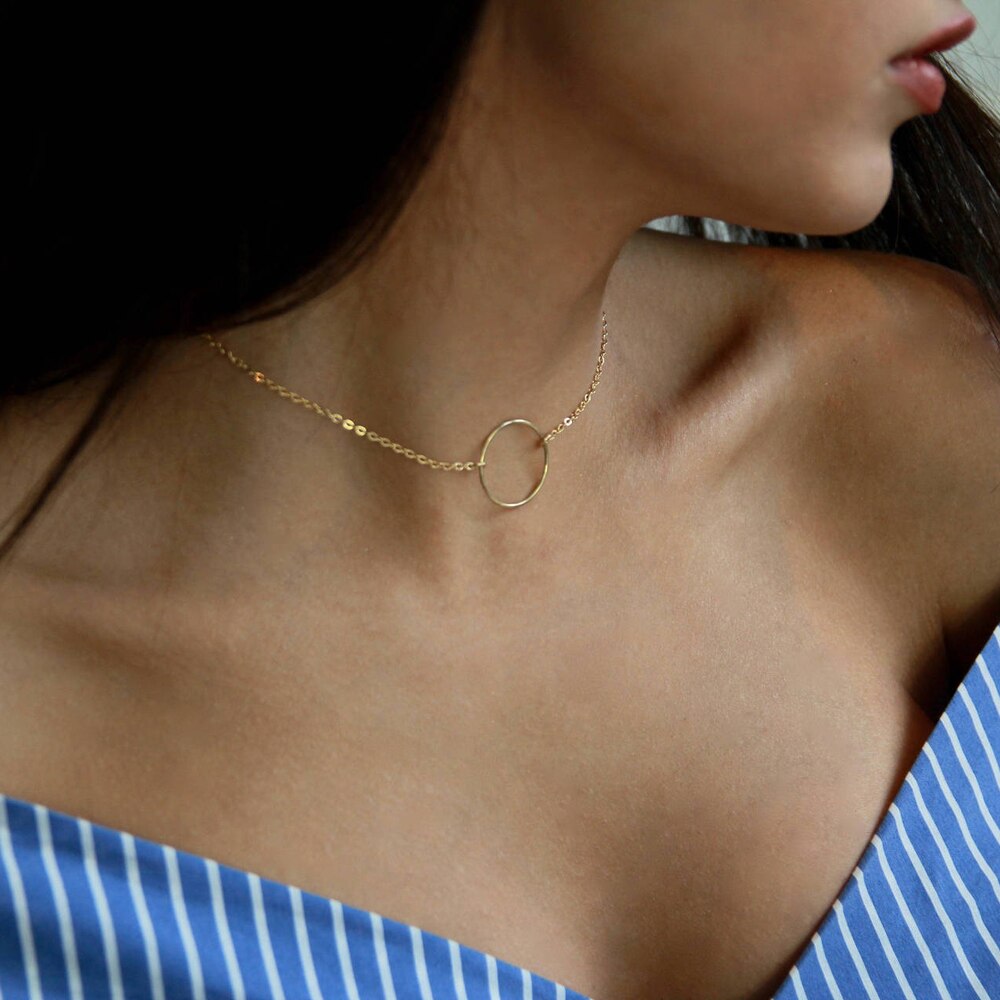 Christmas Gift SUMENG New Arrival 2023 Fashion Circle Chain Clavicle Necklace Collares Round Necklaces Gold Color For Women Jewelry Choker Gift