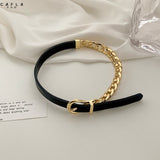 Christmas Gift Two Way Gold Black Leather Stitched Choker Necklace For Woman 2023 Korean Fashion Jewelry Neo Gothic Girl's Sexy Clavicle Chain