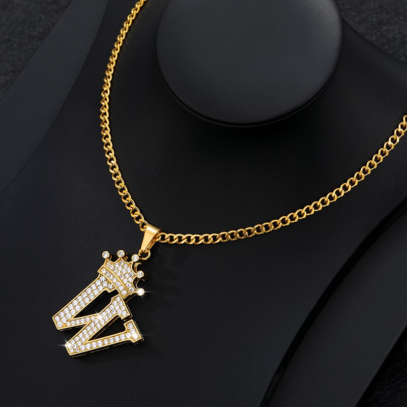 Aveuri Crown Big Letter Necklace For Women Men Initial Alphabet Charm Chain Choker Pendant 60CM Necklace Jewelry Gift Collier