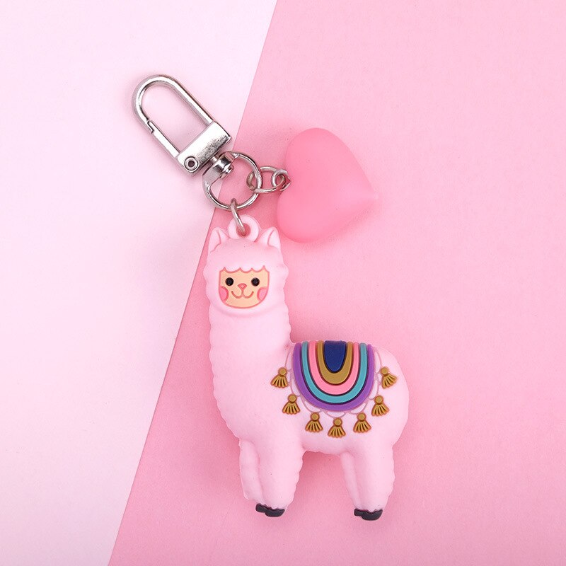 Aveuri Korean Fashion DIY Handmade Gift Llama Key Chain Women Bag Love Heart Color Ball Pendant Cartoon Epoxy Alpaca Keychains Trinket