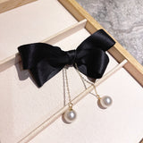Aveuri 2022 Simple Design Pearl Tassel Flannel Bow Hairpin Handmade Fashion Design Spring Clip Chain Pendant Hairpin