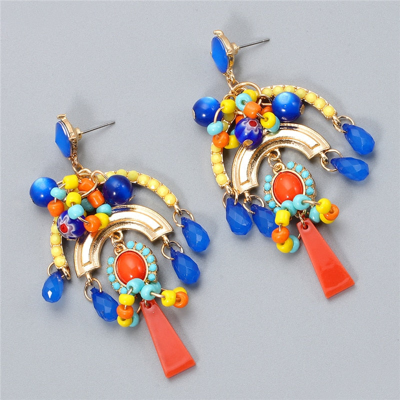 AVEURI Bohemian Beaded Big Tassel Earrings For Women Vintage Statement Drop Dangle Earrings Boho Handmade  Jewelry