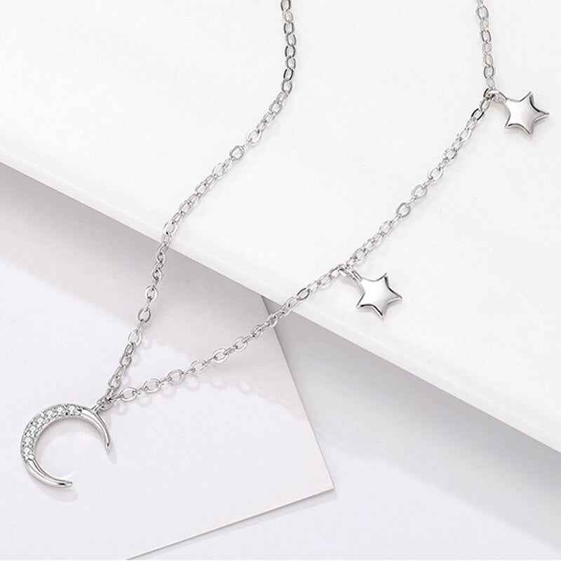 Christmas Gift Trendy Diamond Star Elegant Moon Zircon Multiple Pendant Necklace Wedding Gift For Women Fine Jewelry NK051