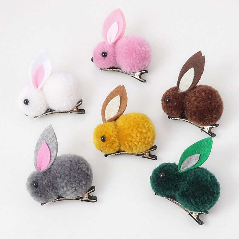 Back to school 2024 AVEURI Cute Hair Ball Rabbit Hair Clip Girl Plush Rabbit Ears Hair Clip 3D Plush Rabbit Hair Accessories Korea Simple Girl Headdress