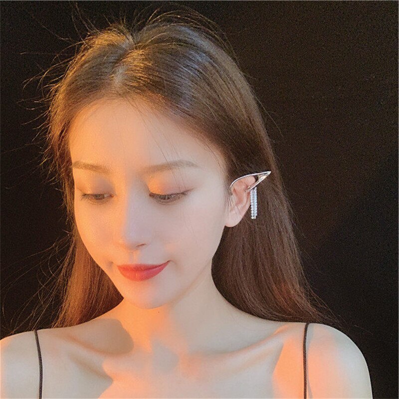 Aveuri 2022 Korean Fashion Metal Tassel Elf Ear Bone Clamp Inlaid With Zircon Personality All-Match Party Jewelry For Women Girls