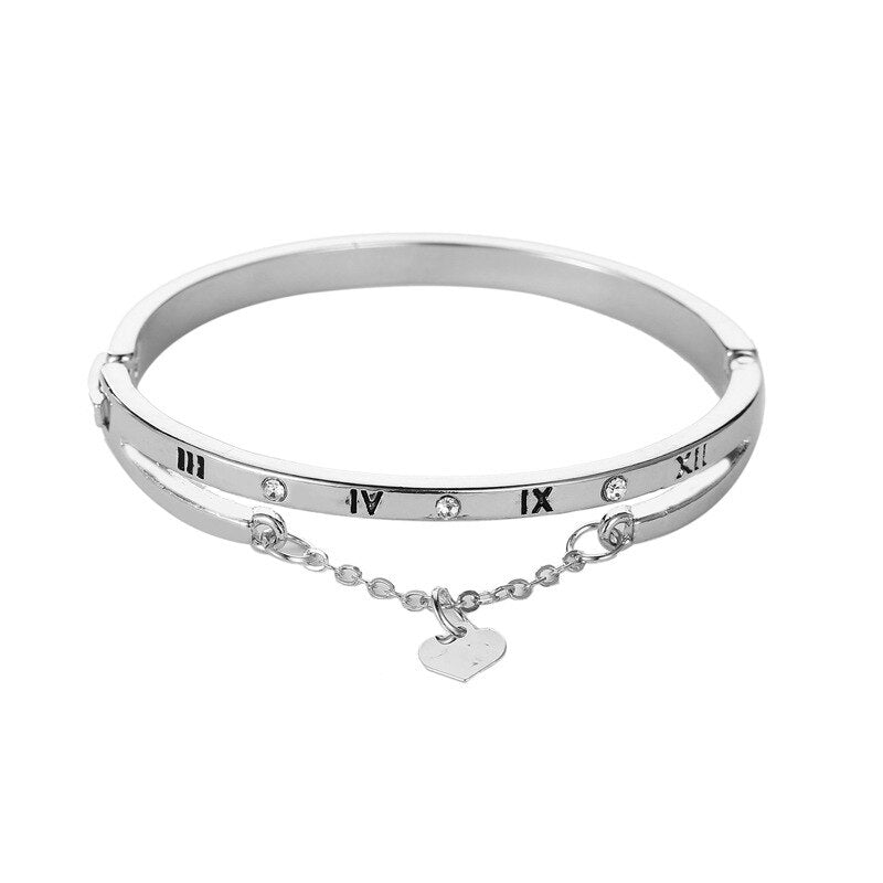 Christmas Gift 2023 New Luxury Jewelry Rose Gold Stainless Steel Bracelets & Bangles Female Heart Forever Love Charm Bracelet For Women