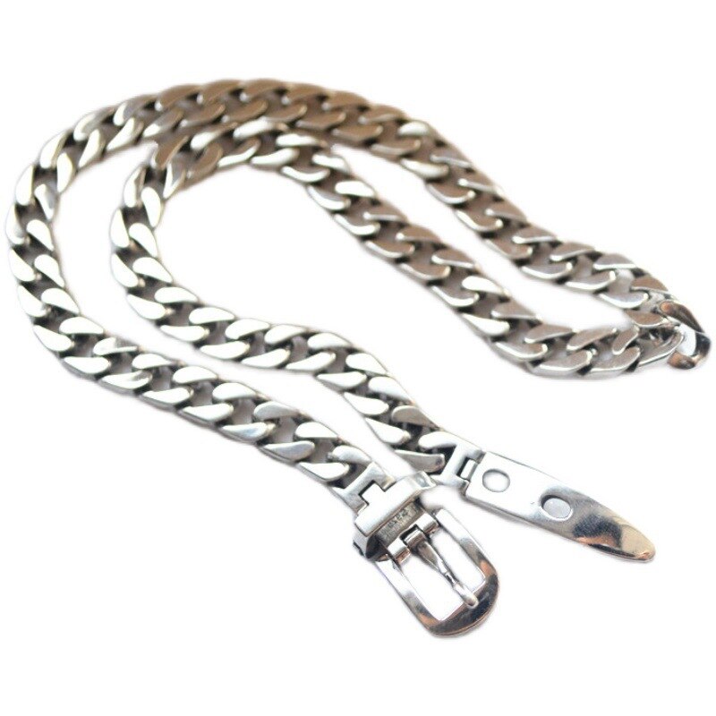 Aveuri Alloy Thick Chain Necklace 2023 Trendy Hip Hop Punk Vintage Couple Unique Belt Buckle Design Party Jewelry