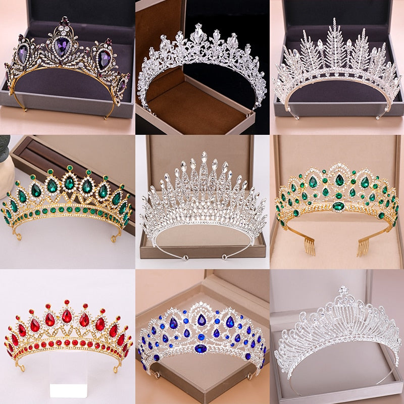 Aveuri Wedding Crown Bridal Headpiece Gold Silver Color Rhinestone Crystal Diadem Queen Crown Princess Tiaras Wedding Hair Jewelry